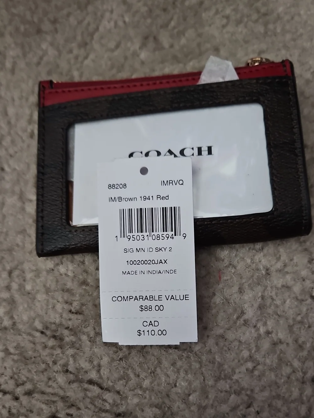 COACH Women's Small Card Case Wallet in Brown and Red
